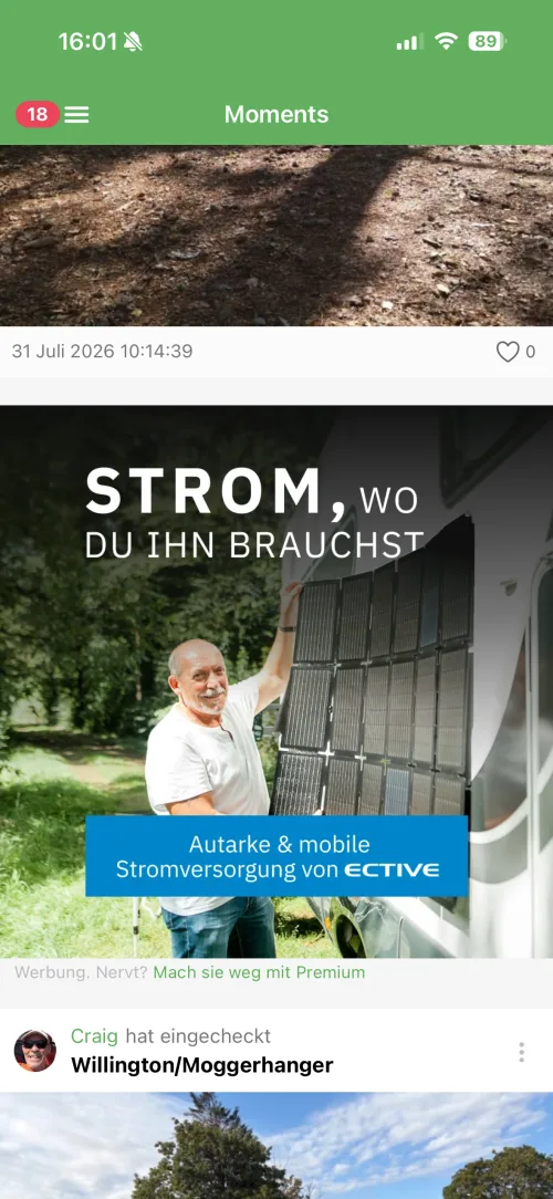 StayFree App: großflächige native Anzeige im Moments Feed, Beispiel ECTIVE